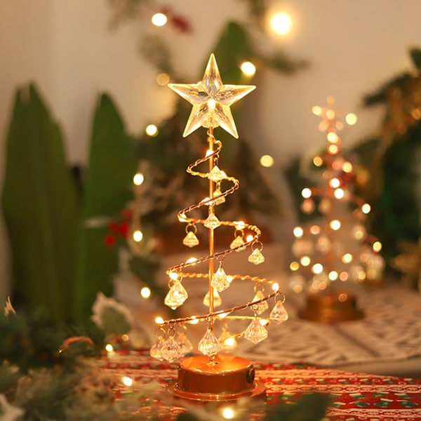 Jul Kristall Trä Lampa Akryl Kristall Hänge Jul Dekorativ Skrivbordslampa för Sovrum