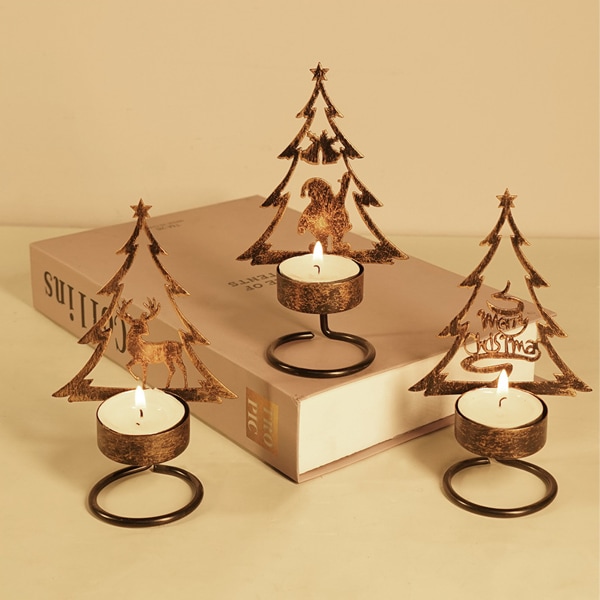 3 Pack Christmas Tealight Candle Holders, Metal Christmas Tree