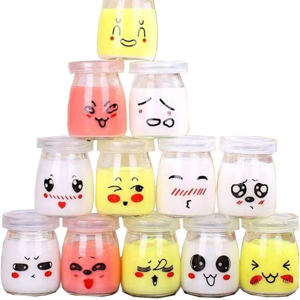 12 Glasburkar med lock med olika emojidekor