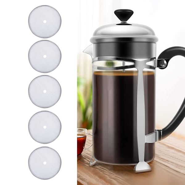 5 st rostfria kaffefilter för 600 ml fransk press