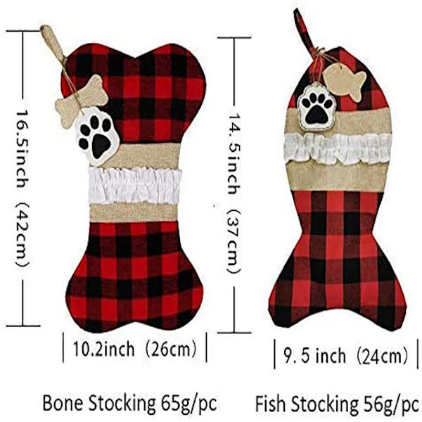 Pet Christmas Stockings Set of 4 Burlap Plaid Stocking for Cat