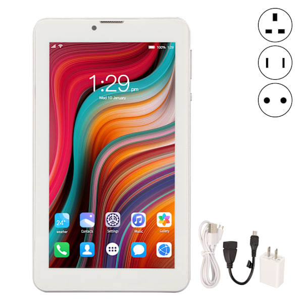 7-tums surfplatta med samtalsfunktion, 4 GB 32 GB, utbyggbart upp till 128 GB, Octa Core 1960x1080 IPS 6000mAh surfplatta för Android 10.0 100‑240V Blå EU-kontakt