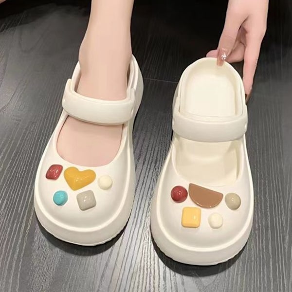 Dam Håliga Trädgårdsskor PVC Stängd Tå Håliga Slip On Trädgårdsskor för Sommar Vit 38-39 Storlek