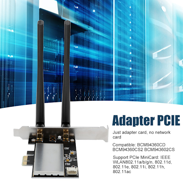 Adapter PCIE Trådlöst Kort WiFi med 2 Antenner Datortillbehör BCM94360CS2
