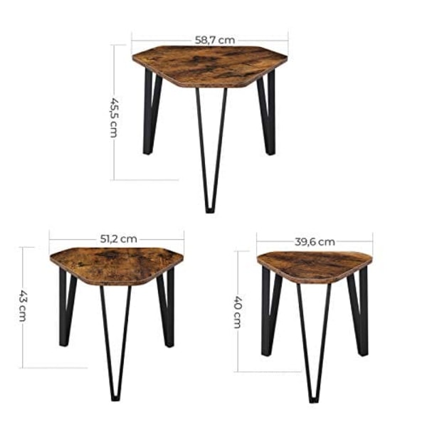 Vasagle häckande soffbord, 3 -ändbord för vardagsrum, sidobord, brun och svart