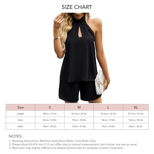Ärmlös Tvådelad Set Rund Hals Lös Casual Dam T-shirt Shorts Set För Hem Shopping Semester Svart L