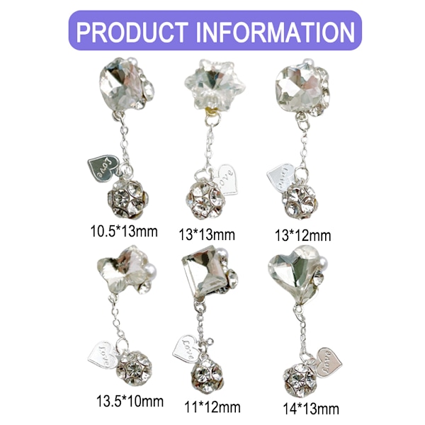 12 st 3D nagelberlocker dingla nagel strass nagelkristaller legering