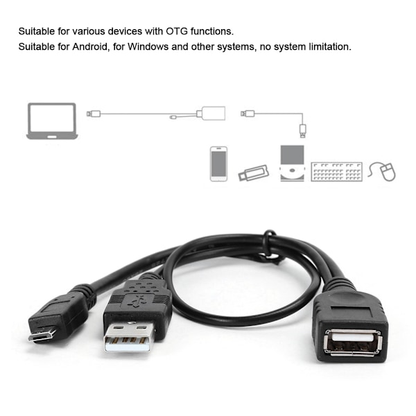 Micro USB Datakabel med Strömförsörjning Host OTG-kabel Micro USB Adapter Y Strömsplitter Svart