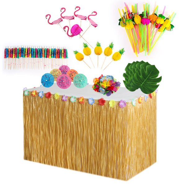 Hawaiian Party Decorations Set with Grass Table Skirt Hawaiian