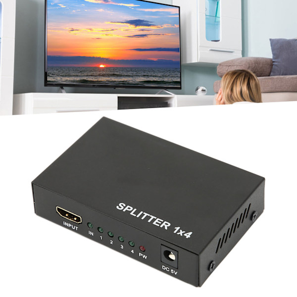 HD Multimedia Interface Splitter 1 in 4 Ut 1080P Spegelskärm Videodelningsadapter för Hemma Bio 100-240VEU-kontakt