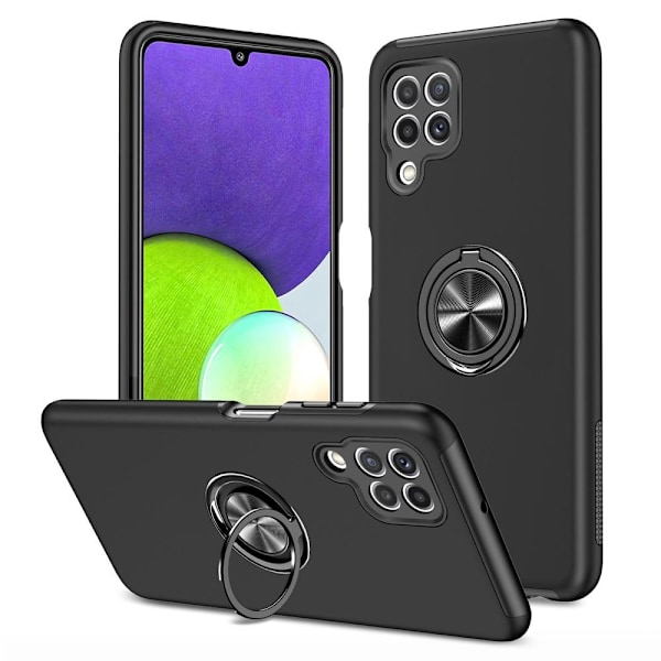 Samsung Galaxy A22 4G skal med Finger Ring och inbyggd plåt - Sv Svart