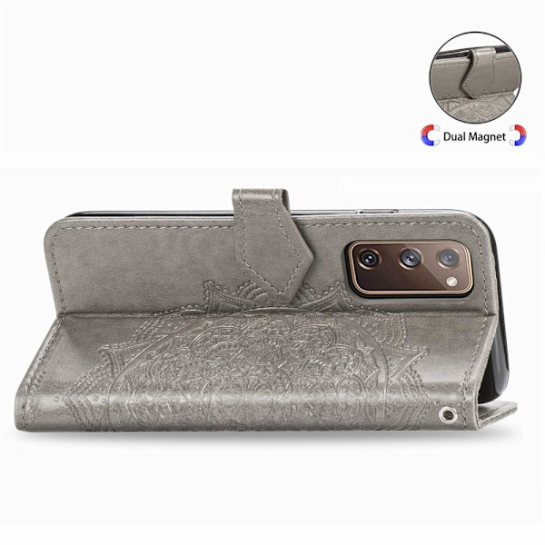 Samsung Galaxy S20 FE - Mandala Läder Fodral - Grå Grey Grå