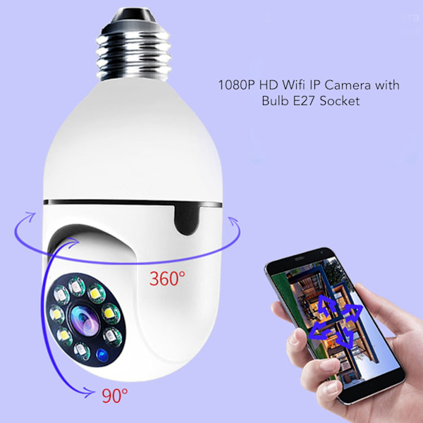 Trådlös Wifi Glödlampskamera, 1080P Full HD 360 Graders Panoramisk Övervakning För Inomhus- och Utomhussäkerhet, Enkel Installation E27 Lamphållare Kompatibel