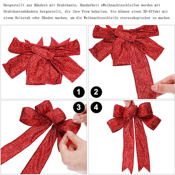 Packung mit 9 Weihnachtsbändern, Glitzer-Weihnachtsschleifen,
