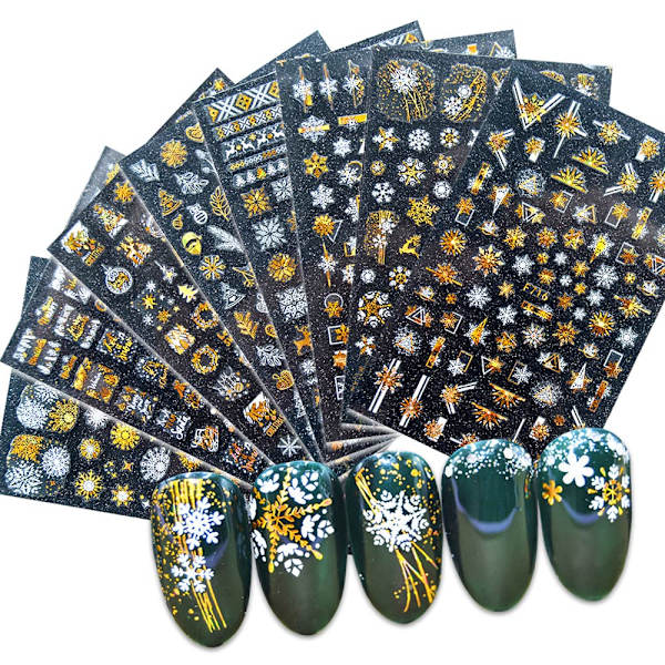 En uppsättning med 8 st julnagelstickers Snöflinga 3D nagelkonst