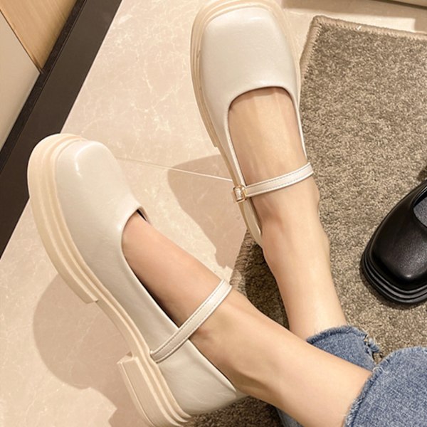Damuniformsskor Bekväma Mjuka Sula Dam PU Läder Platforms Skor för Våren Beige 38