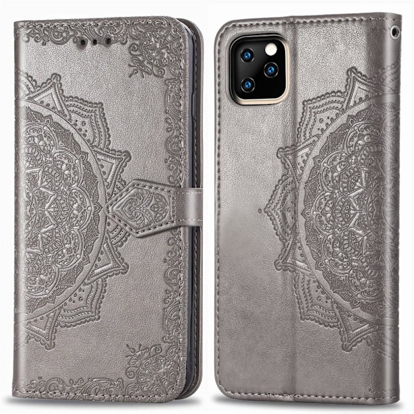 iPhone 11 Pro Max - Mandala Läder Fodral - Grå Grey Grå