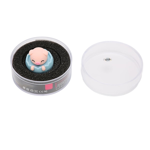 U Disk Söt Gris USB-gränssnitt Hot Swap Anti-elektromagnetisk störning Flash Drive för Hem Skola Kontor (Liten Rosa Gris Ring Spänne 32GB) Petit