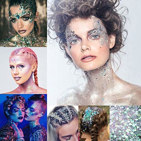 Holografiskt chunky glitter 12 färger totalt 120g ansikte kropp öga