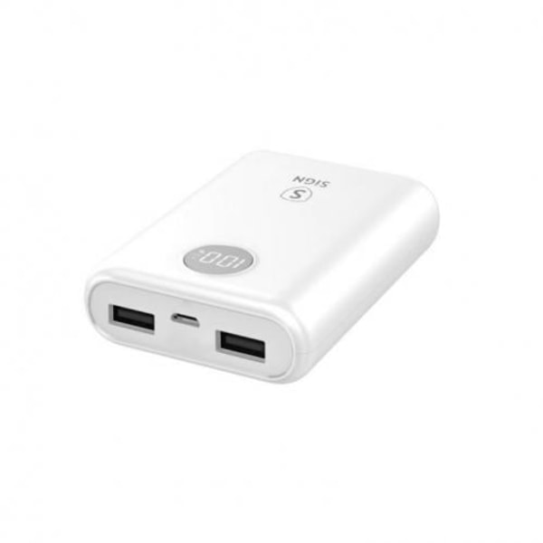 SiGN Mini Q.C Powerbank med Display 10.000mAh - Vit
