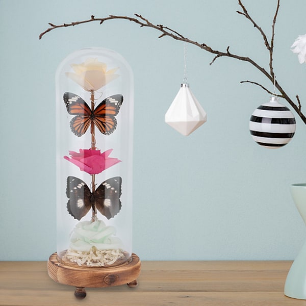 Blomster LED-lampa med glaskupa bas Valentinsdag bröllop