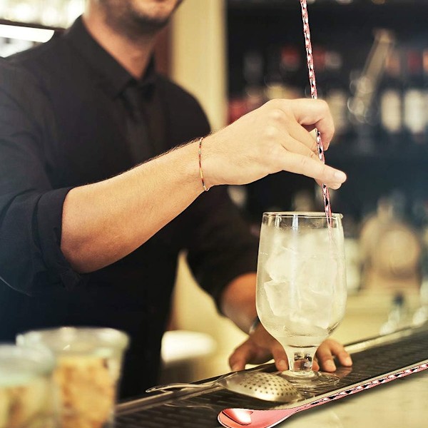 Långskaftad spiralformad cocktailsked i rostfritt stål, fin tråd