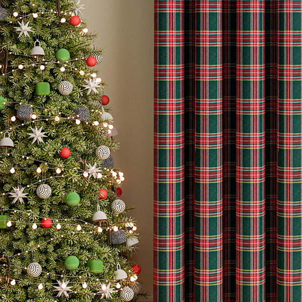 Rutiga Gardiner Skotskrutig Tartan Randig Jul Dekorativ Fönstergardin Panel Ljusfiltrerande Bondgård Metallöljetter Draperier för Kök Vardagsrum 132*160cm