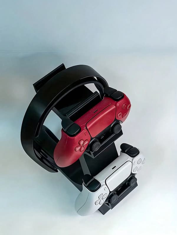 2-pack Svart+Vit 3-i-1 spelkontroll- och hörlursställ för 2 handkontroller och 1 headset, skrivbordsorganisator