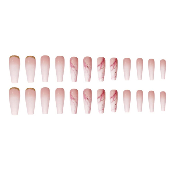Nude Press On Nails Coffin Långa Falska Naglar Akryl Gradient