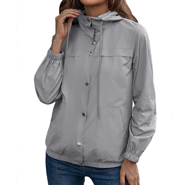 Dam Huva Full Zip Jacka Dragsko Långärmad Knäppning Casual Full Zip Ytterkläder Ljusgrå L