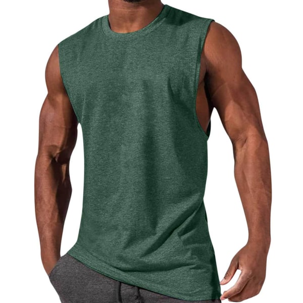 Ärmlösa linne herr T-shirt med rund hals Sportskjortor - grön