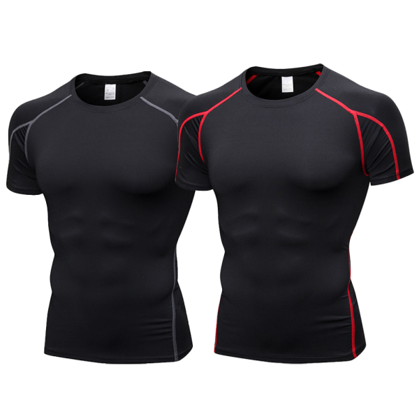 2 Pack Sports Baselayer T-Shirts Toppar, Atletisk skjorta -Svart