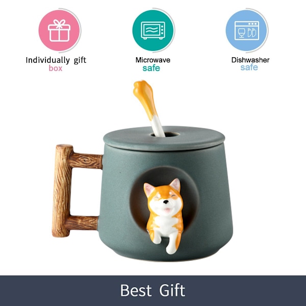 Keramisk kaffekopp, 3D Shiba Inu djur mönster kopp,