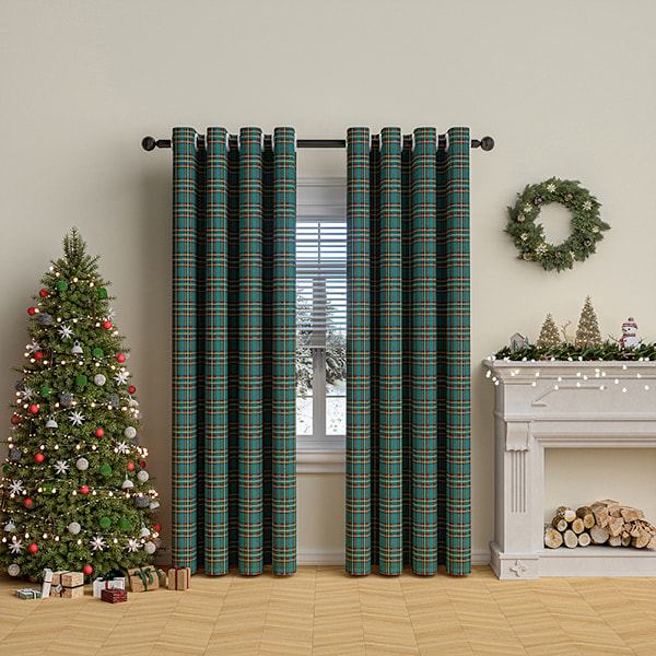 Rutiga Gardiner Skotsk Tartan Randig Jul Dekorativ Fönstergardin Panel Ljusfiltrerande Bondgård Öljetter Draperier för Kök Vardagsrum, 2 132*213cm