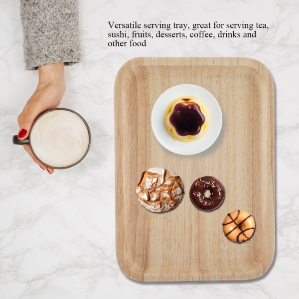 Elegant serveringsbricka i massivt trä för te, kaffe, sushi och snacks