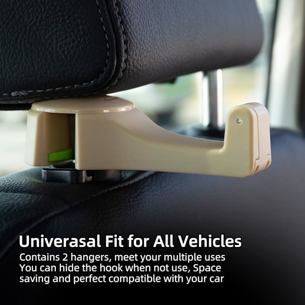 Universal Multifunktionell Bil Baksäte Nackstöd Mobiltelefonhållare Hängare Krok för Väska Handväska Kläder Matvaror (Beige Set om 2) 2-Beige