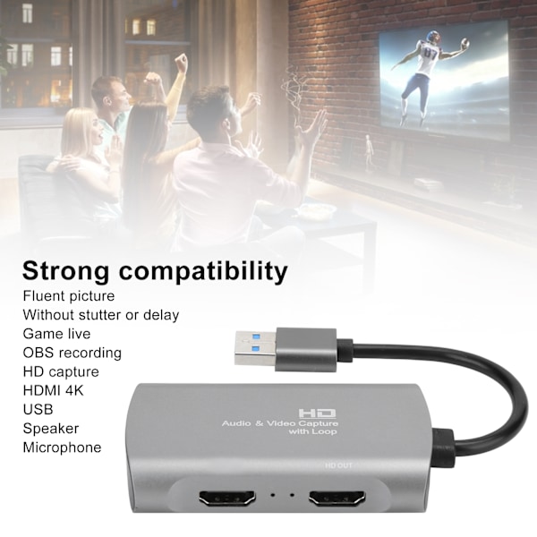 HD Audio Video Capture HDMI till HDMI 4K USB2.0 1080P Spel Live Streaming Kort Silvergrå 231