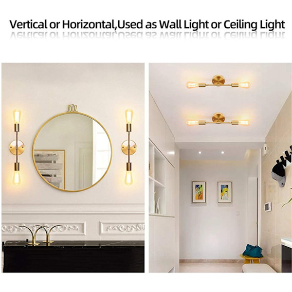 2 st badrumsvägglampa metall badrum fåfänga vägglampa för E26 lamphuvud omklädningsrum vardagsrum restaurang guld
