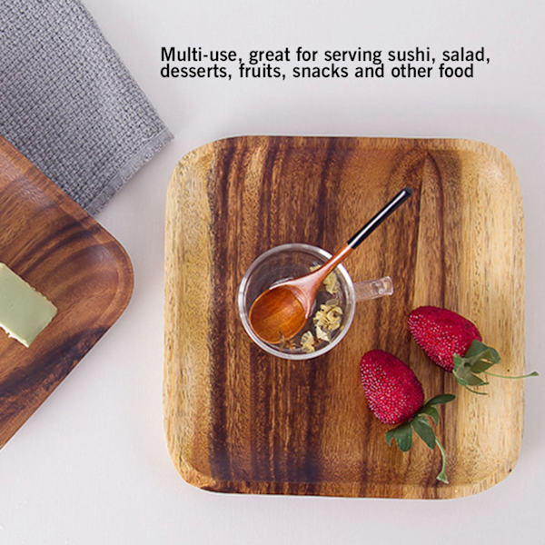 Elegant fyrkantig matbricka snacks sushi serveringsfat i trä