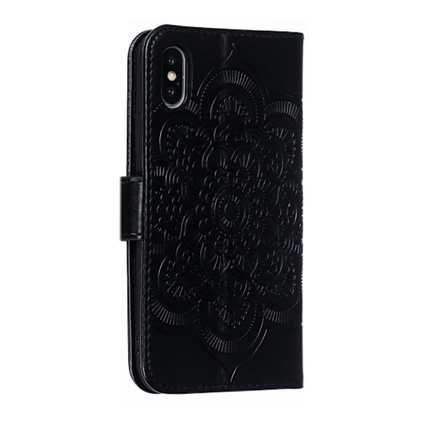 iPhone X/Xs - Mandala Läder Fodral - Svart Black Svart