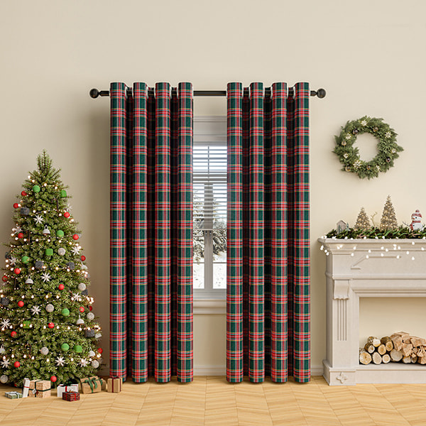 Rutiga Gardiner Skotskrutig Tartan Randig Jul Dekorativ Fönstergardin Panel Ljusfiltrerande Bondgård Metallöljetter Draperier för Kök Vardagsrum 132*160cm