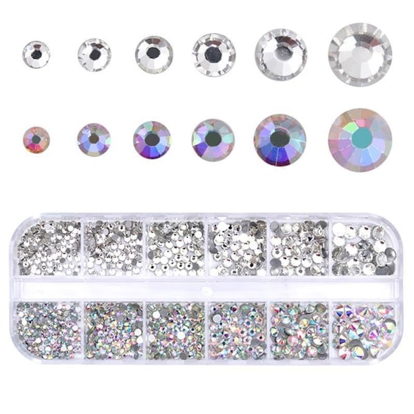 12st Rhinestone i olika storlekar i ask - Nageldekorationer Silver