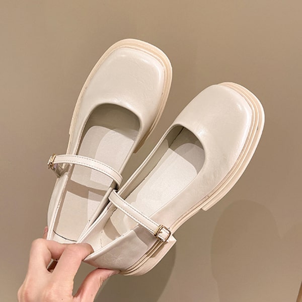 Damuniformsskor Bekväma Mjuka Sula Dam PU Läder Platforms Skor för Våren Beige 37