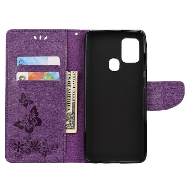 Butterfly läder Samsung Galaxy A21s fodral - Lila Lila