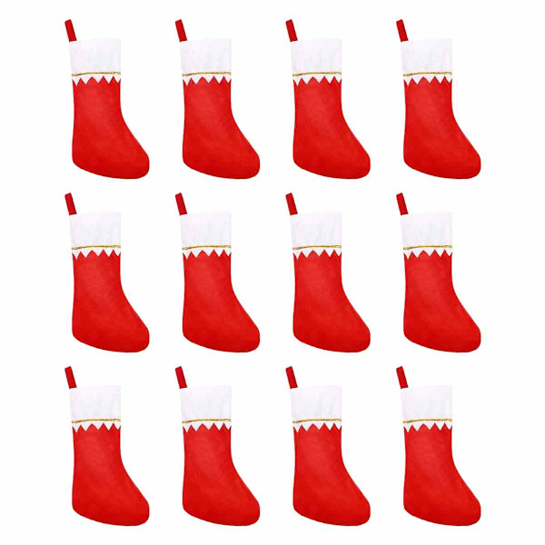 12pcs felt Christmas stocking, 14-inch red and white Christmas