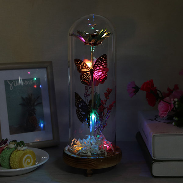 Blomster LED-lampa med glaskupa bas Valentinsdag bröllop