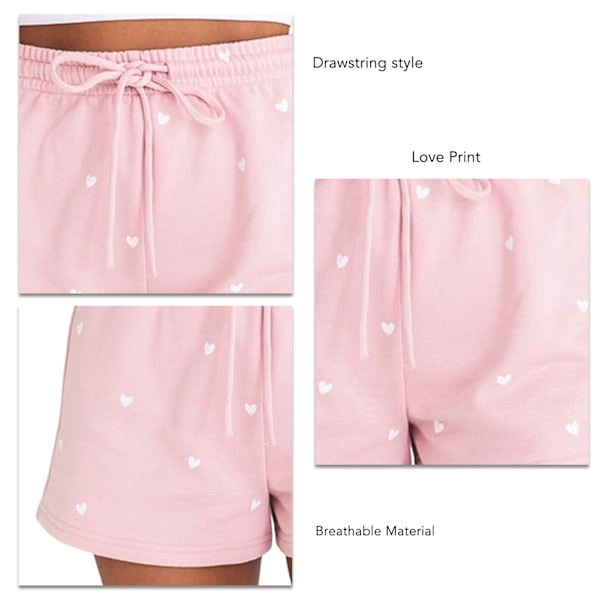 Dam Sommar Casual Kärlekstryckta Shorts Dragsko Elastisk Midja Bekväma Shorts Byxor Rosa M