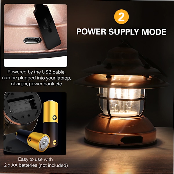Mini Hängande Campinglykta USB Utomhuslampa Vattentålig Trädgårdslampa med 2 Ljuslägen för Trädgård Gård Uteplats Träddekoration