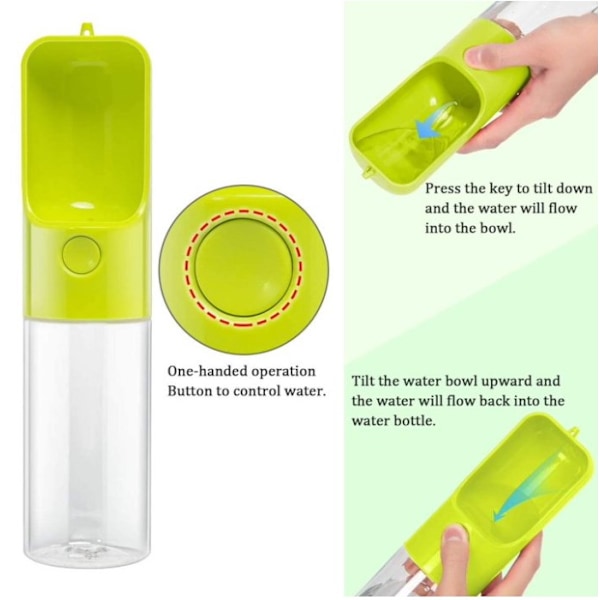 Hundvattenflaska Dispenser, Vattenflaska för Hundar, Portabla Hundvattenflaskor för Promenader Resor Husdjur Hunddrickskopp 443ml Green
