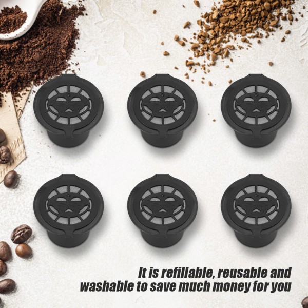 6 st återfyllningsbara och återanvändbara kaffefilter i plast och rostfritt stål